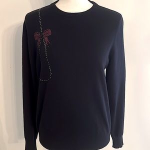 Vintage Libertine Made/Italy Black 💯 Cashmere Sweater Crystal Embellished S Med